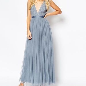 Needles & Thread V Neck Tulle Skirt Maxi Dress